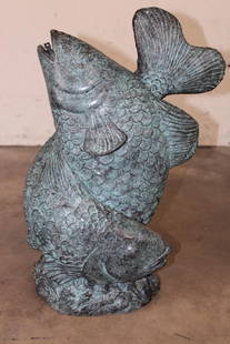 Big Bronze KOI FISH Fountain, Weight 43 lbs: Big Bronze KOI FISH Fountain. The Koi Fish sprays the water from its mouth! It measures 22" Tall x 13" Wide x 15" Long. The Total Weight is 43 lbs 10 oz. COLLECTIBLE BRONZE ART GARDEN FOUNTAINS