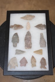 (12) Prehistoric South Texas Flint ARROWHEADS in a Display Case (ONE$)