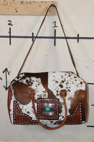 *Brand New* Speckled COW HIDE and Tooled Leather Duffle Bag with a Removable Shoulder Strap