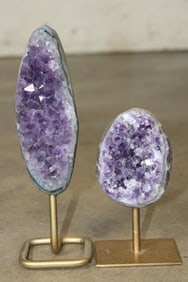 (2) AMETHYST Crystal Clusters on Metal Stands (ONE$)