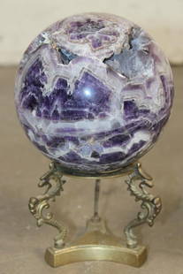 Big 7 lb DREAM AMETHYST Crystal Sphere with Inclusions and a BRASS Dragon Display Stand: Big, Beautiful, and Polished DREAM AMETHYST Crystal Sphere with Inclusions. It measures 5 3/8" in Diameter and it Weighs 7 lbs 8 oz. It has a Brass Dragon Display Stand. ROCKS FOSSILS MINERALS