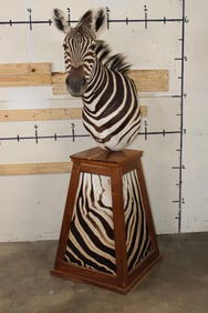 ZEBRA Pedestal Mount with 4 ZEBRA Hide Panels on its Wooden Base