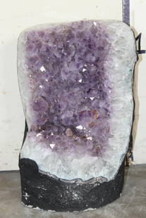 Big 57 lb AMETHYST Crystal Geode Cathedral: Lovely Polished AMETHYST Crystal Geode Cathedral from Brazil. It measures 15.5" Tall x 10" Wide x 8" Depth and the Total Weight is 57 lbs 12 oz. This Amethyst Cathedral has beautiful purple points. Am