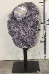 Big 20 lb Natural Druzy AMETHYST Crystal Cluster on a custom Metal Stand: Big Natural Druzy AMETHYST Crystal Cluster&nbsp;on a custom Metal Stand. The Amethyst is removable and measures 13 1/8" Tall x 9 7/8" Wide x 3.75" Thick and Weighs 20 lbs 14 oz. The Total Mount Height