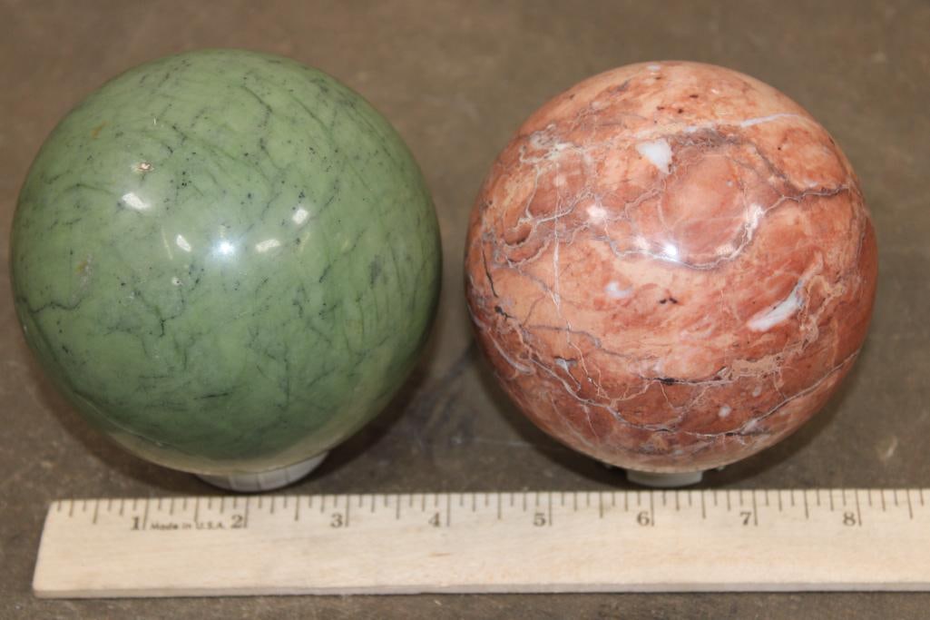 (1) GREEN JASPER Mineral Sphere and (1) RED CHERRY BLOSSOM AGATE Mineral Sphere (ONE$) (1 of 7)