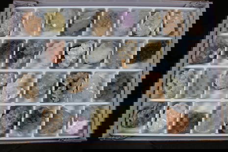 32 Piece Mixed Box of MINERAL SPECIMENS (Zeolites) from India. Total Weight: 4lbs 9oz: 32 Piece Mixed Box of Colorful Mineral Specimens (Zeolites) from India. These were ethically mined and sourced from quarries and water well diggings in the state of Maharashtra, India. Box is 16&#34;L