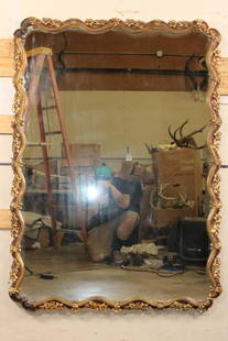 Large Antique Rococo Style Metal Mirror: Lovely&nbsp;Large Antique Rococo Style Metal Mirror. It measures 4.5" Tall x 39" Wide. ANTIQUE MIRRORS
