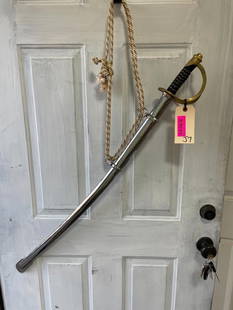 Civil War Reproduction Calvary style SWORD with a Scabbard, no markings: Civil War, Calvary style Sword with Scabbard, no markings. Measures 42.5" Long. Probably a Reproduction. Great log cabin decor. DECORATIVE MILITARIA&nbsp;