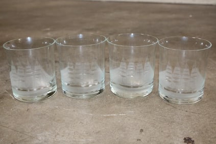Set of (4) Vintage "Clipper" by Toscany Etched Old-Fashioned Whiskey Glasses (ONE$)