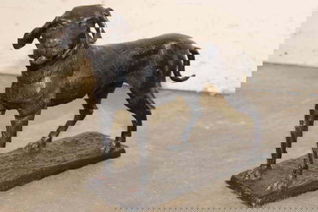 BRONZE DOG Sculpture, Weight 7 lbs: BRONZE DOG Sculpture. It measures 10.25" Tall x 4.5" Wide x 13.75" Depth and the Total Weight is 7lbs 1oz. COLLECTIBLE ART BRONZE SCULPTURES