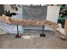 XXL 8' 10" Long Original Leadwood Carving of 3 CAPE BUFFALO and 4 WILDEBEEST by artist Robert Nzali