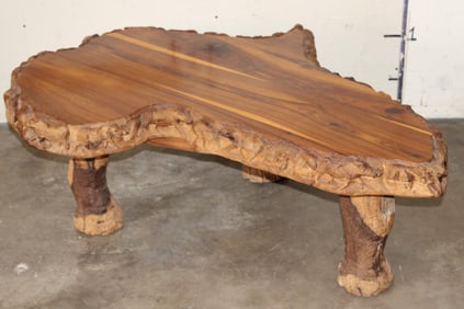 Hand-carved Shape of AFRICA Coffee Table with 3 Carved Elephant Foot Legs