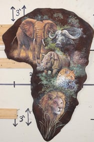 Beautiful African "Big 5" Painting on a *Real Skin* ELEPHANT EAR by Jos Villabrille