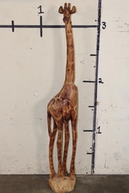 Over 3' Tall Hand-carved Wooden GIRAFFE Statue
