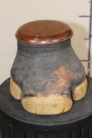 *TEXAS RESIDENTS ONLY* *Real Skin* RHINOCEROS Foot Canister with a Wooden Lid