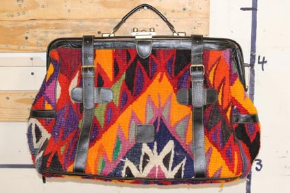 Mid Century Woven Anatolian CARPET BAG or DOCTOR'S BAG