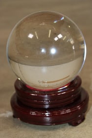Glass 5" Diameter "Crystal Ball" With a Custom Wooden Stand