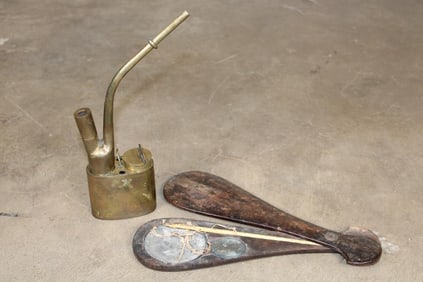 (1) Antique 19th Century Chinese Brass OPIUM PIPE and (1) Antique OPIUM SCALE in a Wood Case (ONE$)