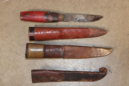 (1) Antique Finnish Puukko Knife with a Sheath and (2) Puukko Knife Sheaths (ONE$)