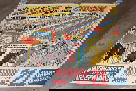 Original AL G. Kelly and Miller Bros. "2nd Largest Circus" Advertisement from the 1950's: Original AL G. Kelly and Miller Bros. "2nd Largest Circus" Advertisement from the 1950's. It measures 39.5" Tall x 34" Wide. COLLECTIBLE ADVERTISEMENTS AND ART PRINTS