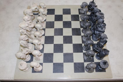 *Big* Hand-carved Soap Stone African CHESS BOARD Set with All 32 Pieces