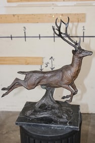 Big Jumping DEER Bronze Sculpture on a Marble Base, Weight 15 lbs