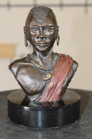Original Bronze African Masai Bust on a Black Granite Base signed and numbered by Raj S. Paul