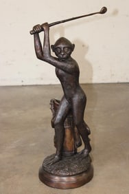 Big Golfing MONKEY Bronze Sculpture on a Bronze Base, Weight 11 lbs