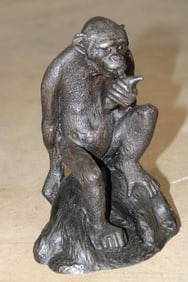 CHIMPANZEE with a Banana Bronze Sculpture, Weight 2 lbs