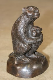 Small Monkey Mother with Her Baby Bronze Sculpture, Weight 1 lb