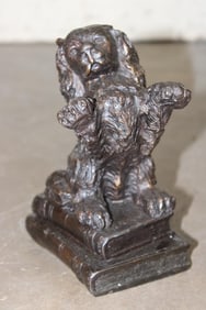 Bronze COCKER SPANIEL on 2 Books Sculpture, Weight 3 lbs