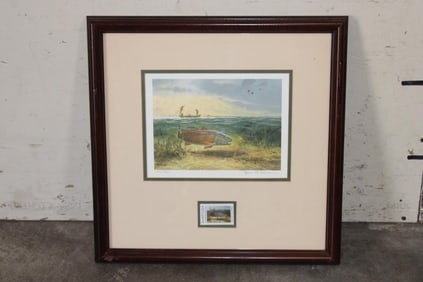 Limited Ed. 1986 "First" Texas State Saltwater Fishing Stamp & Print signed by artist John P. Cowan
