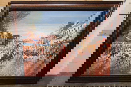 XXL "Cowtown" Giclee Signed and Numbered by Jack Terry in a Wood and Glass Frame (COA Included)