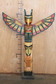 Hand-carved and Hand Painted Northwest Coast Old Tribal Eagle TOTEM