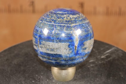 Big BLUE LAPIS LAZULI Mineral Sphere with a Metal Ring Stand