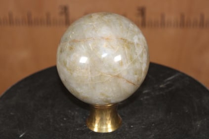 Big MOONSTONE Mineral Sphere with a Brass Ring Stand