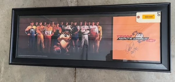 *Rare* Dale Ernhardt Signed Vintage Nascar Team Monte Carlo Tasmanian Devil Poster from 1998