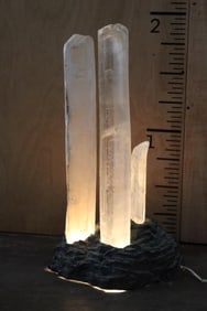 Triple SELENITE Crystal Lamp with a Cast Iron Base