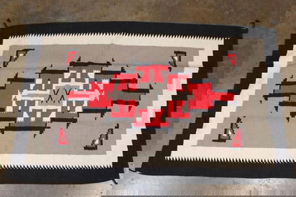 Handwoven Navajo Style Storm Pattern RUG or Tapestry, Age Unknown
