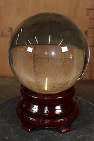 XXL Polished Glass CRYSTAL BALL with a Wood Display Stand