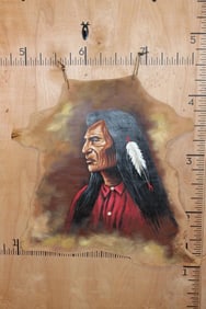 Original Hand-painted Indian Chief on Faux Leather signed by the Artist