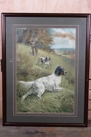 Antique "Hunter, Pointer, and Setter at Work" Gustav Muss-Arnolt Lithograph Print in a Wood and