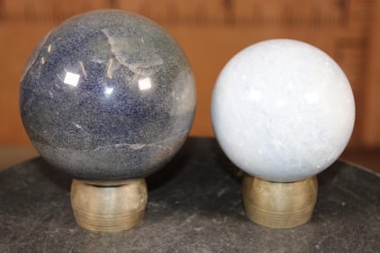 (1) BLUE AVENTURINE and (1) BLUE CELESTITE Mineral Sphere with Metal Display Stands (ONE$)