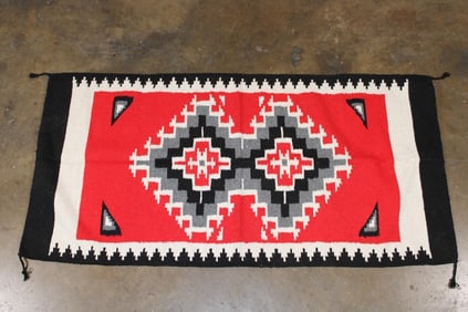 Handwoven Southwestern Wool RUG or Tapestry with Knotted Corner Tassels, Age Unknown