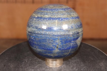 Big BLUE LAPIS LAZULI Mineral Sphere with a Metal Display Stand
