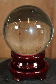 XXL Polished Glass CRYSTAL BALL with a Wood Display Stand