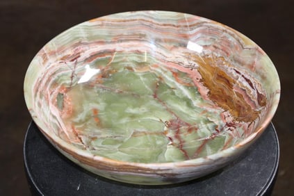 Big Bowl Carved from a Single Piece of GREEN BANDED ONYX
