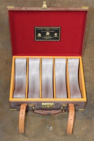 James Purdey & Sons Brass, Oak, and Leather Cartridge Magazine Box