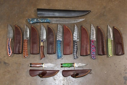 (10) Fixed Blade Damascus Steel KNIVES including (1) Big Filet KNIFE (ONE$)