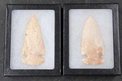 (2) Prehistoric Brodhead Side Notched Native American Spear Point ARROWHEADS (ONE$)